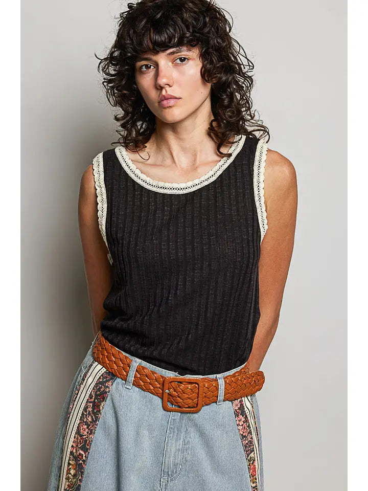 Round Neck Sleeveless Rib Knit Top