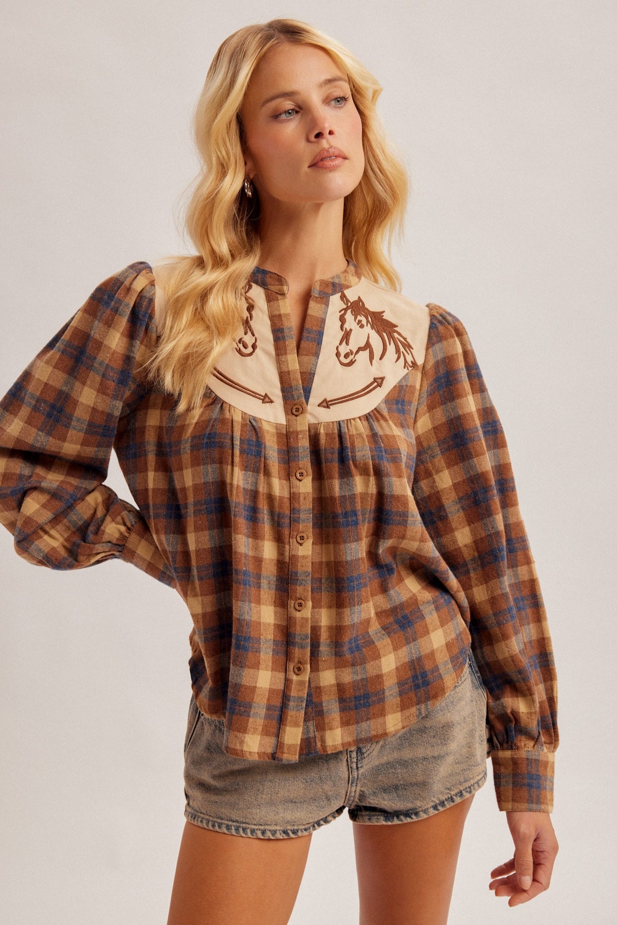 Whinny Embroidered Plaid Top