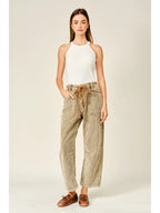 Barrel Corduroy Pants with Eyelet Waist