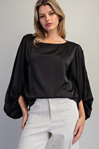 Solid Balloon Sleeve Blouse
