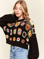 Long Puff Sleeves Crochet Crop Top
