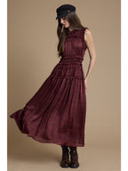 Plaid Ruffle Trim Smocked Maxi Dress