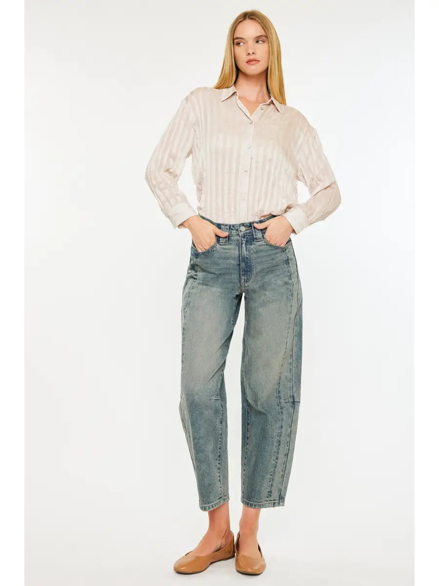 High Rise Slim Barrel Jeans