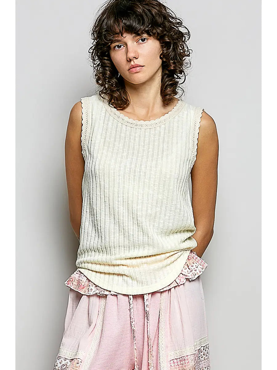 Round Neck Sleeveless Rib Knit Top