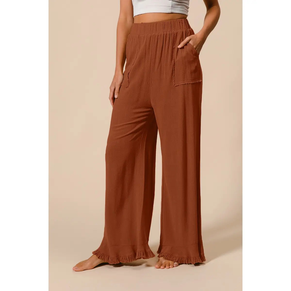 Washed Frayed Pants with Side Pocket
