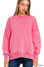 Acid Wash Fleece Hi-Low Hem Pullover
