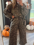 Brown Leopard Print Pullover Drawstring Set