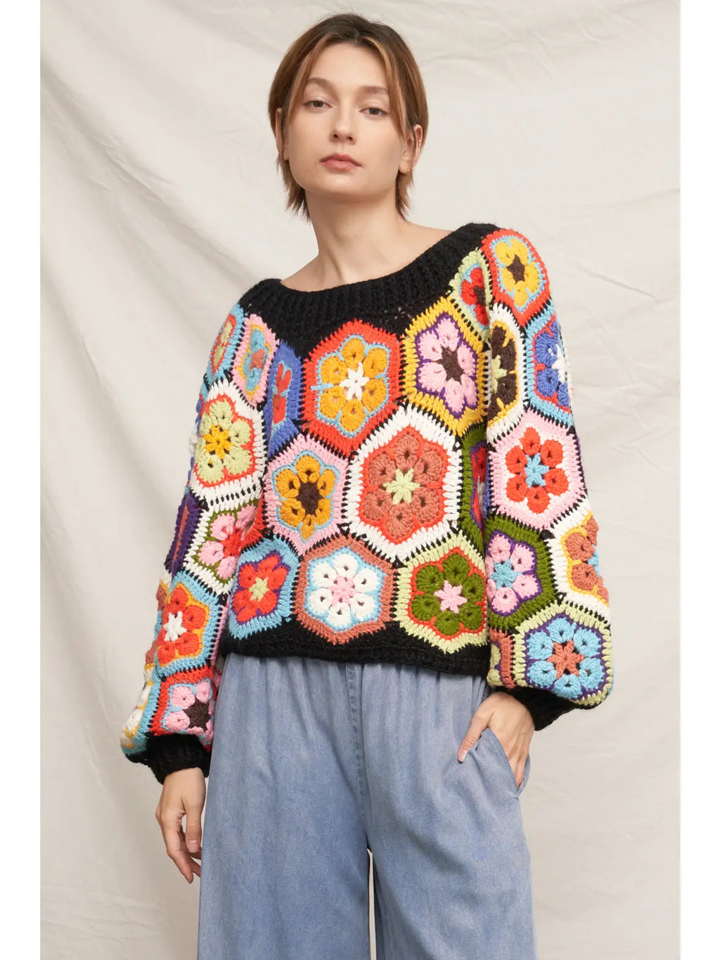 Chunky Oversized Granny Squared Crochet Sweater