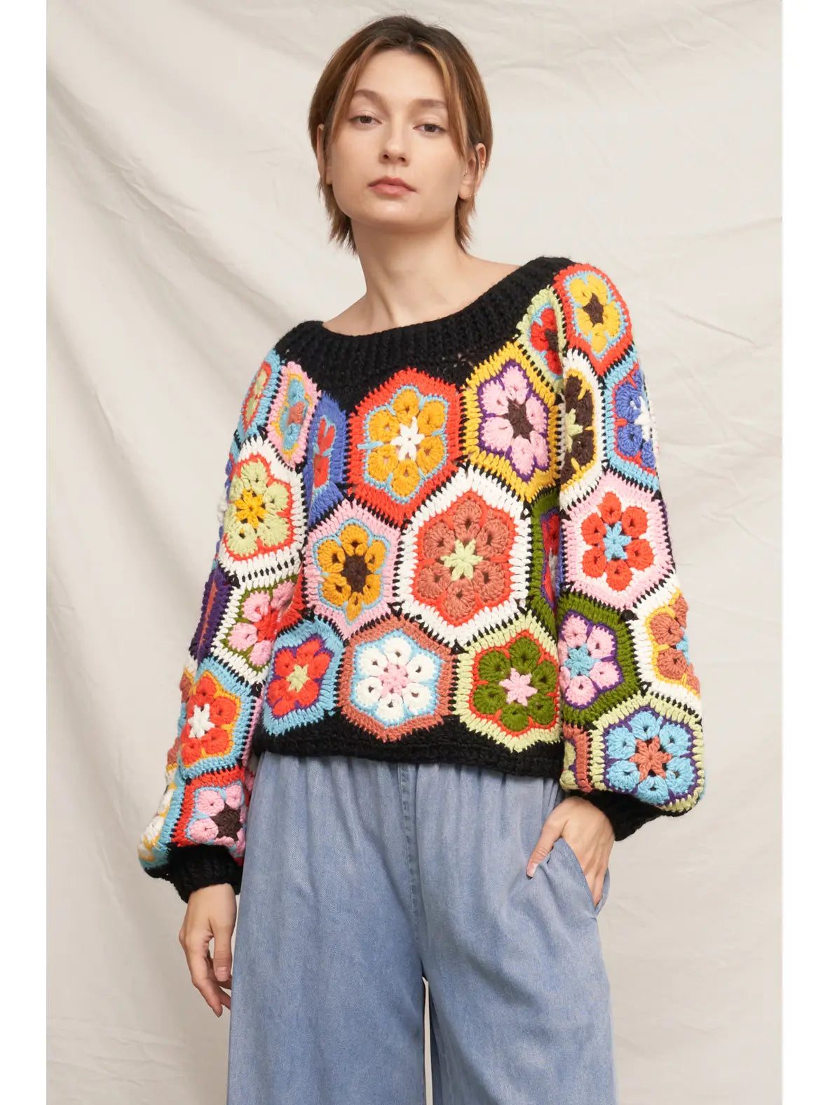 Chunky Oversized Granny Squared Crochet Sweater