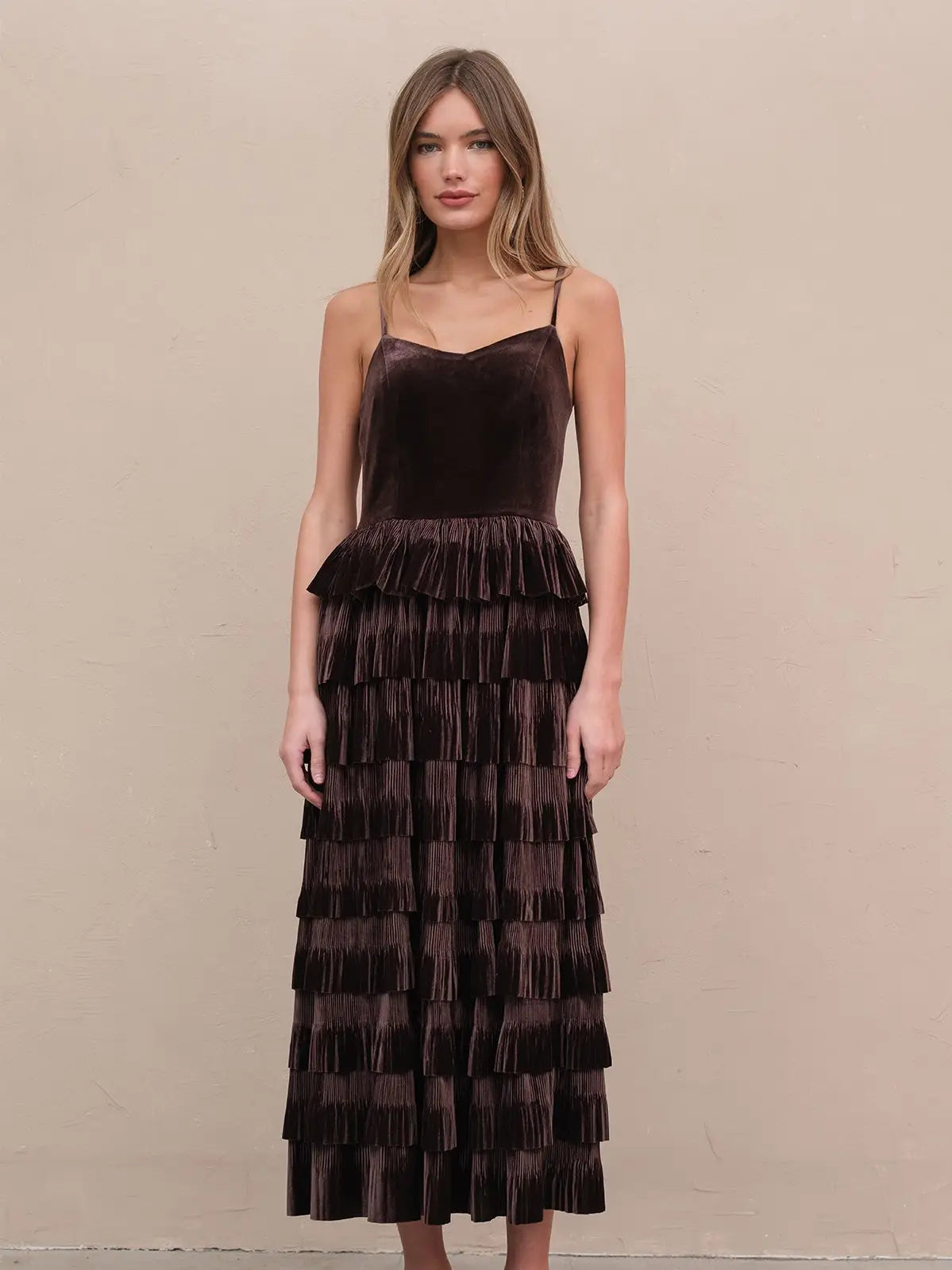 Velvet Pleated Tier Dress
