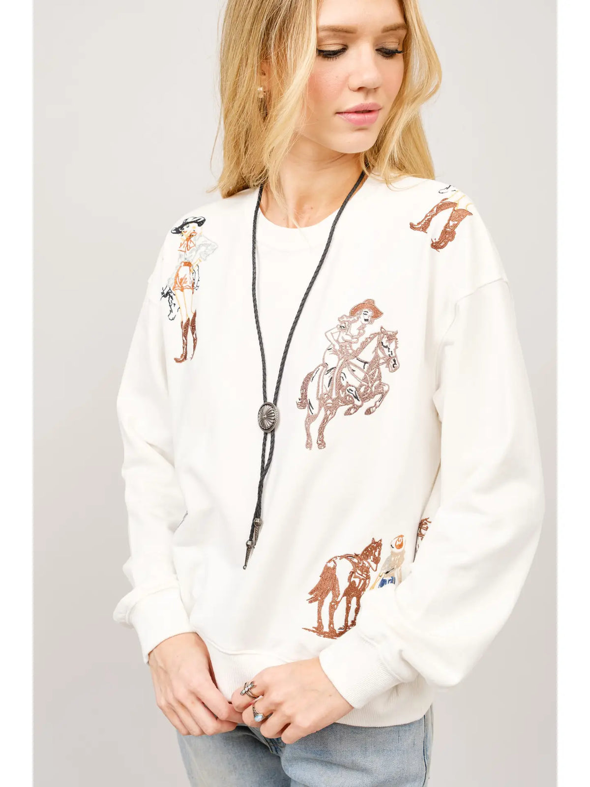 Western Motif Embroidered Graphic Sweatshirt
