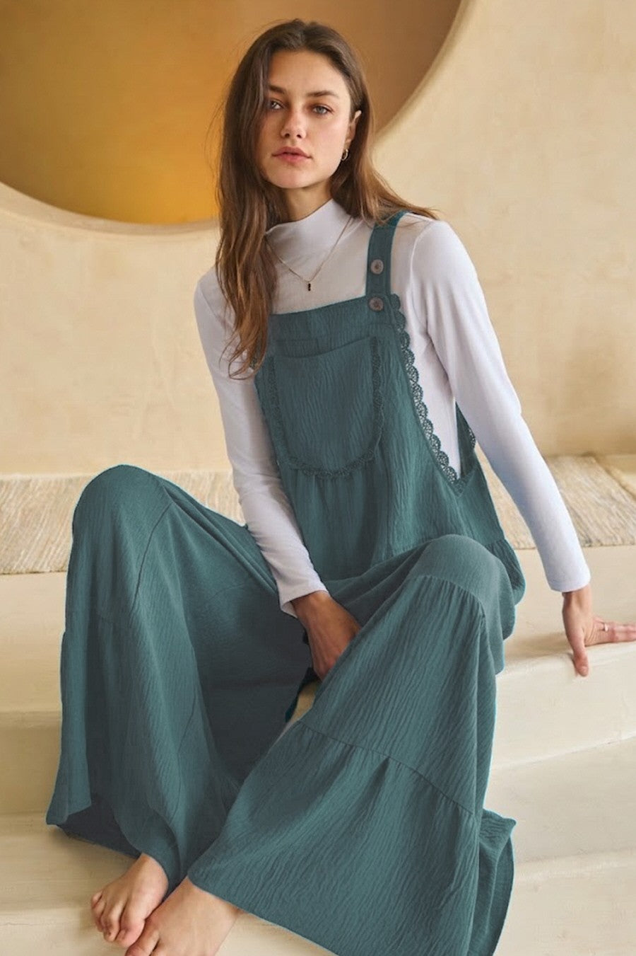 Solid Airflow Tired Wide Leg Overall Jumpsuit