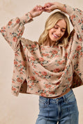 Floral Print Oversized Waffle Thermal Sweatshirt