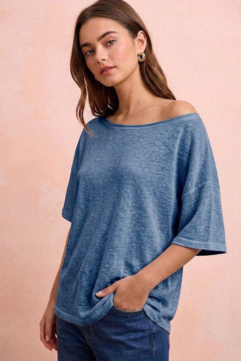 Slub Knit Relaxed Fit Short Sleeve Top