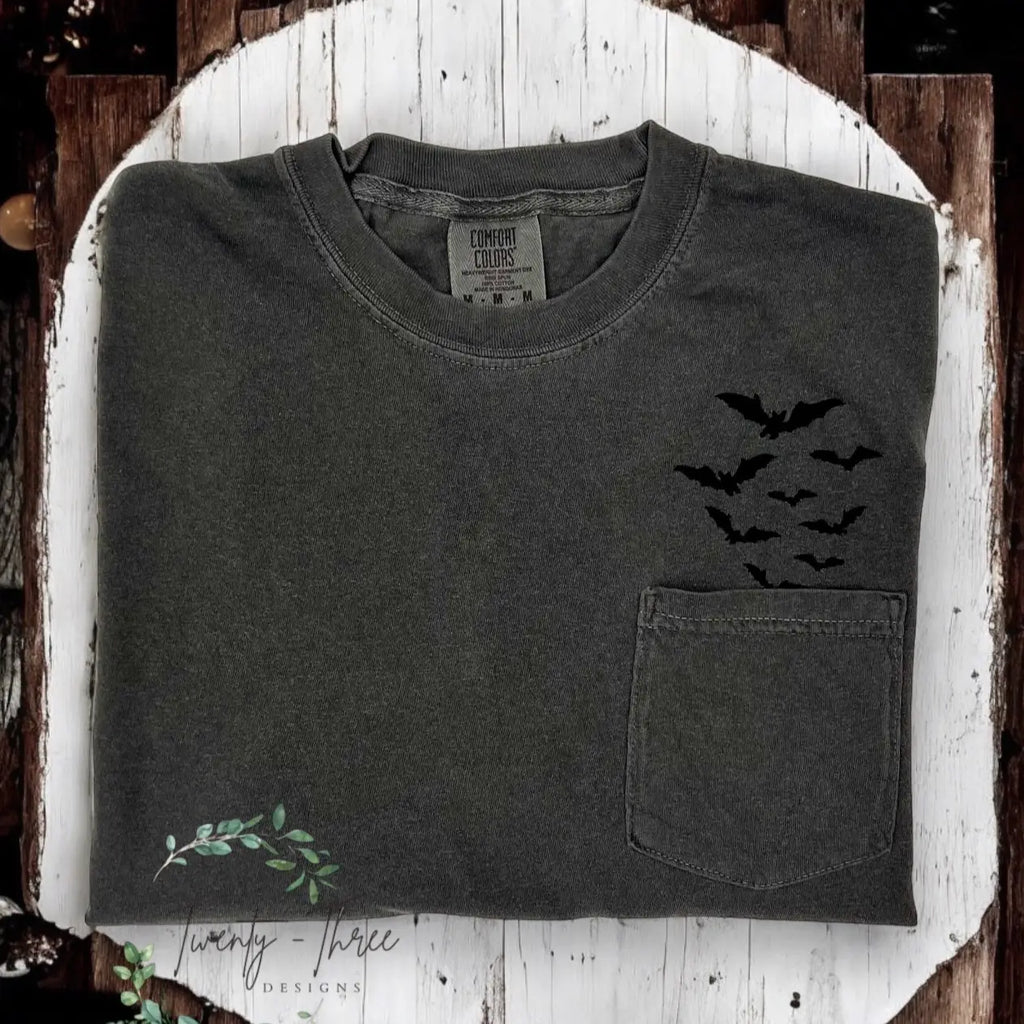 Embroidered Bat Pocket Tee Shirt