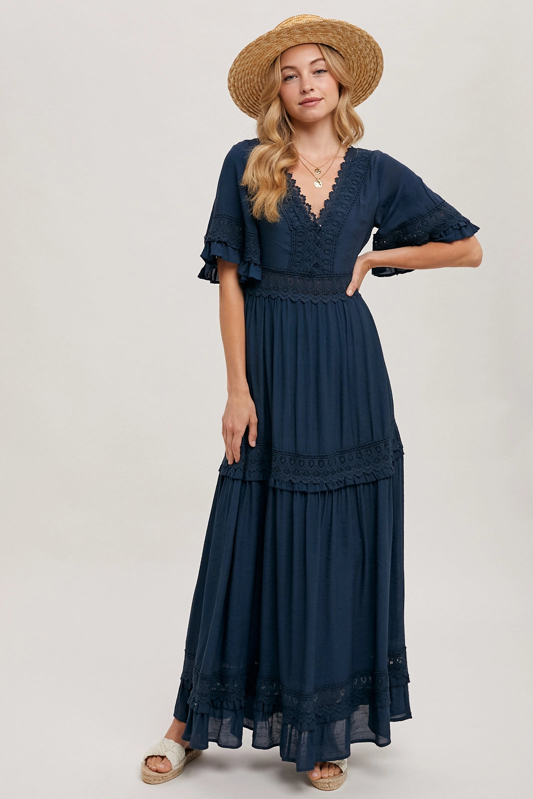 V-Neck Lace Maxi Dress