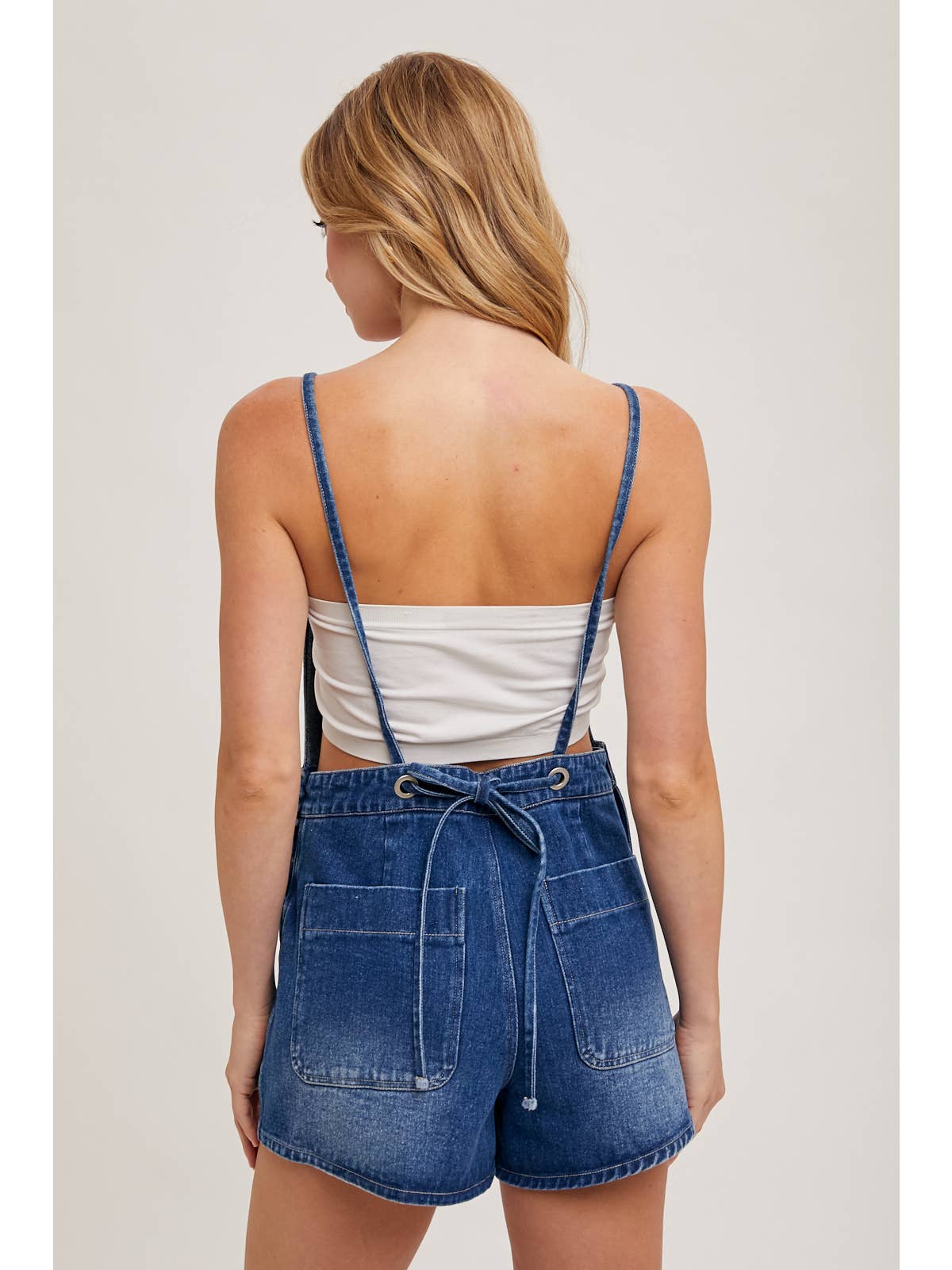 Denim Bow-Tie Overall Shorts