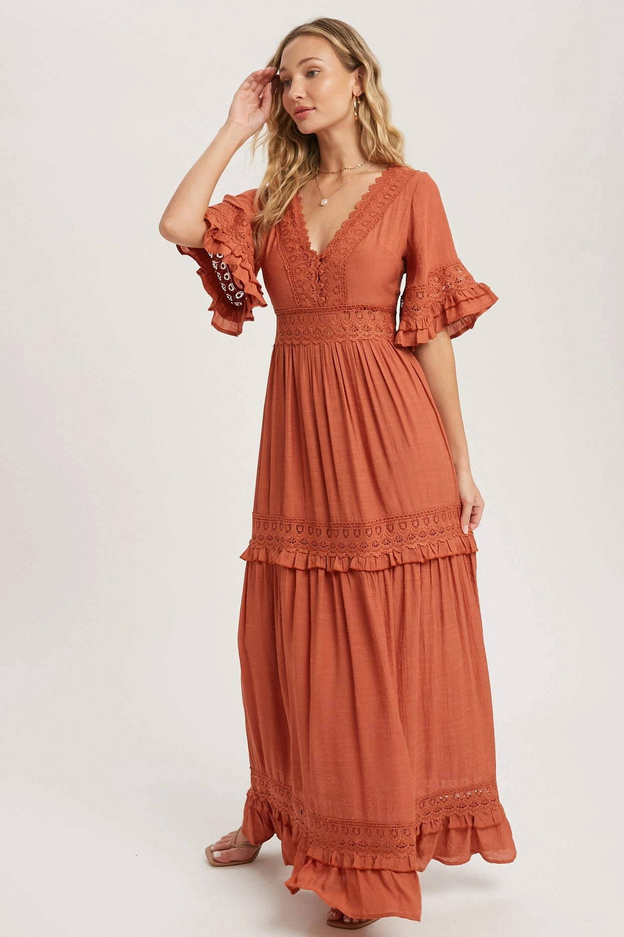 V-Neck Lace Maxi Dress