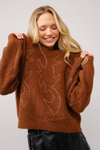 Western Boots Stitch Pattern Crew Neck Sweater