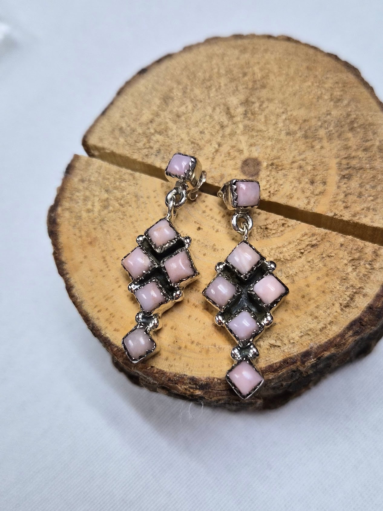 Pink Opal Diamond Cluster Earrings #57