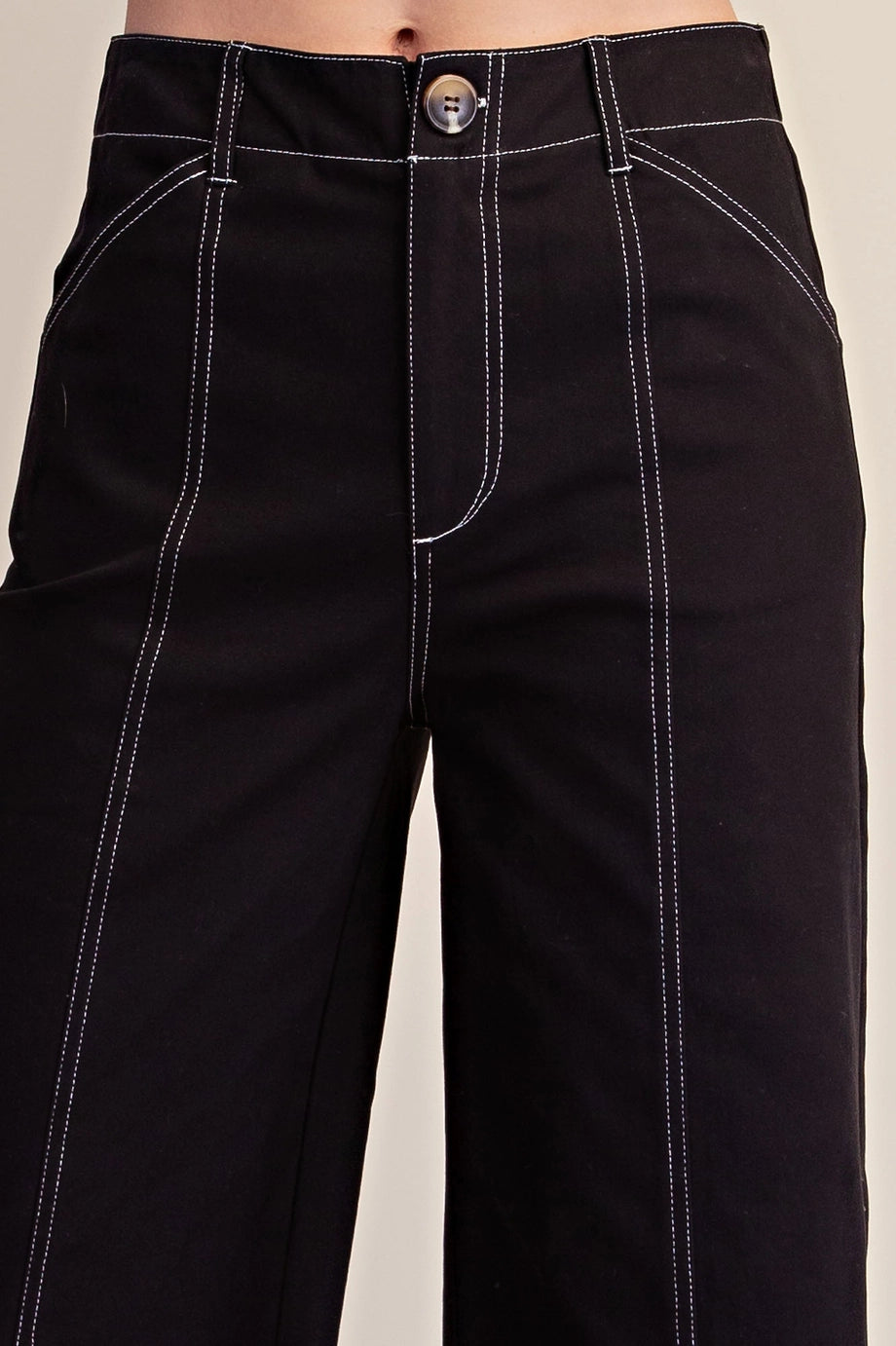 High Rise Stitch Seamed Wide Leg Pants