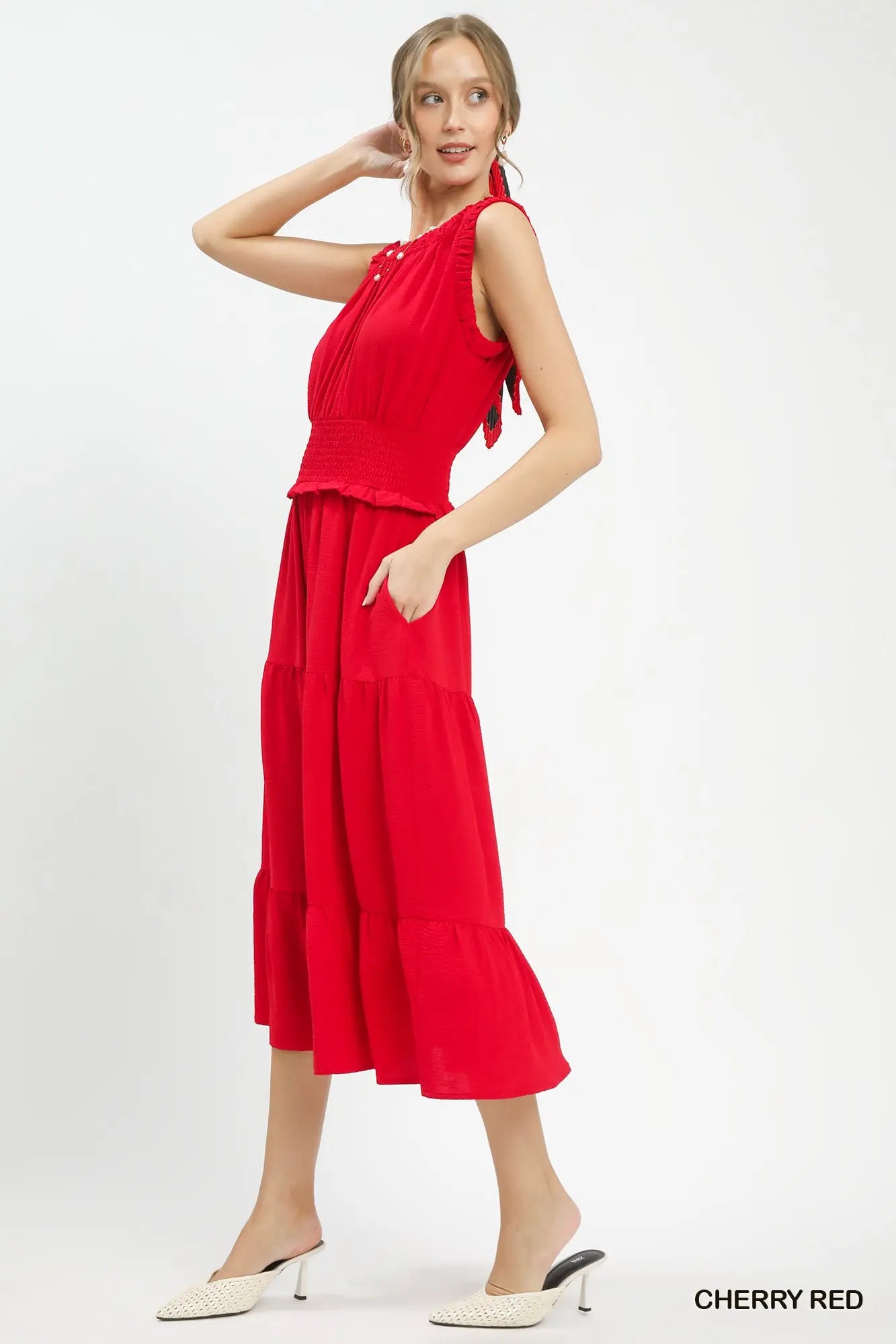 Smocked Waist Tiered Midi Dress