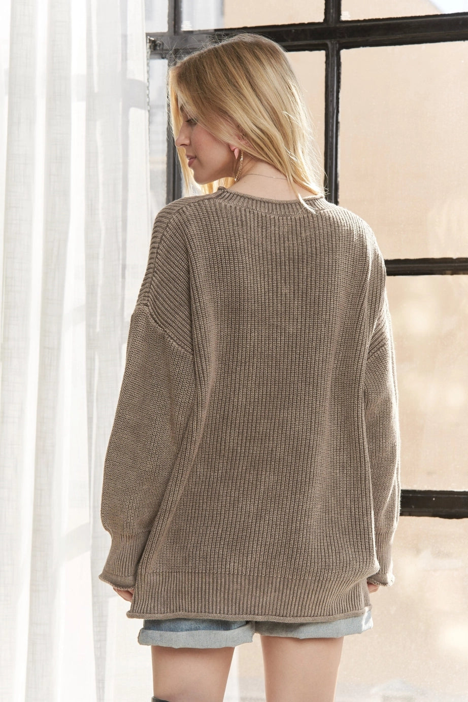 Ribbed Texture Oversized Sweater