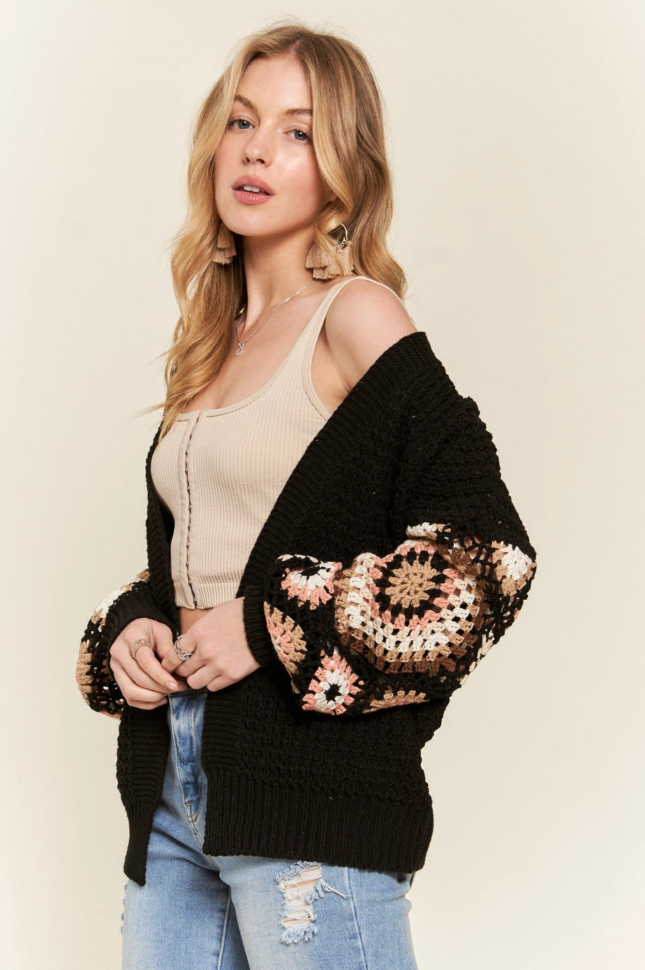 Multi Color Sleeve Crochet Cardigan