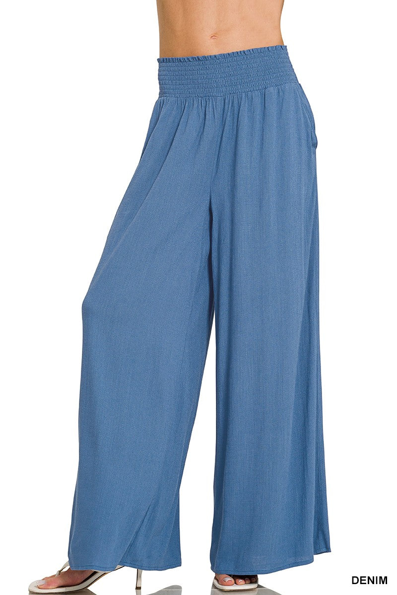 Smocked Waistband Wide Leg Lounge Pants