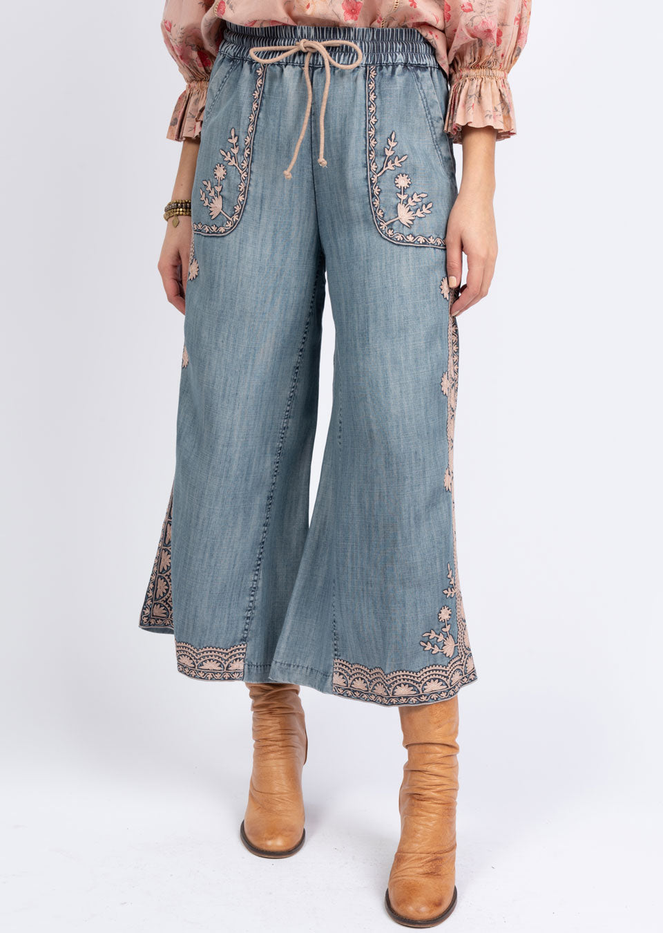 Embroidered Tencel Pants