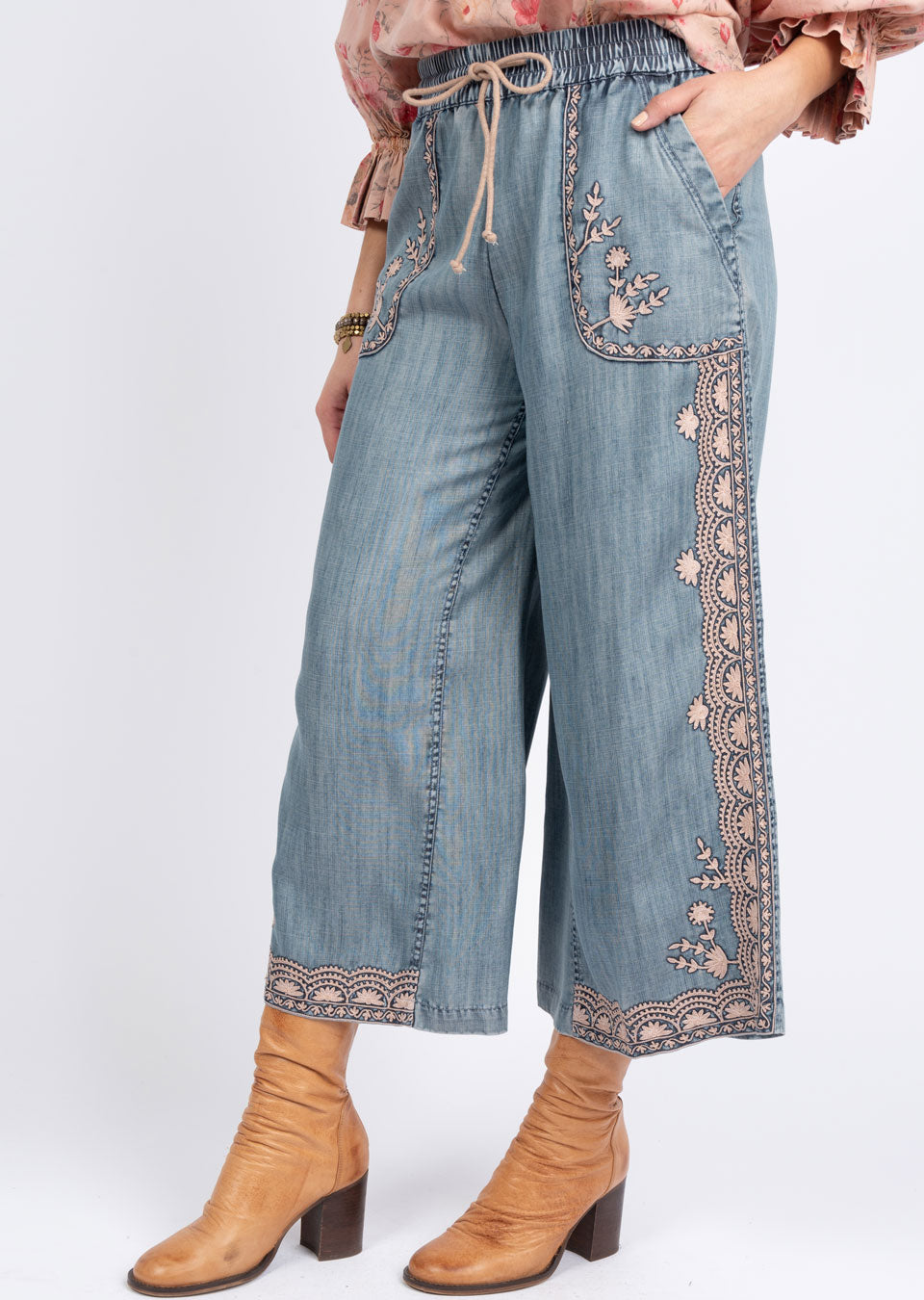 Embroidered Tencel Pants