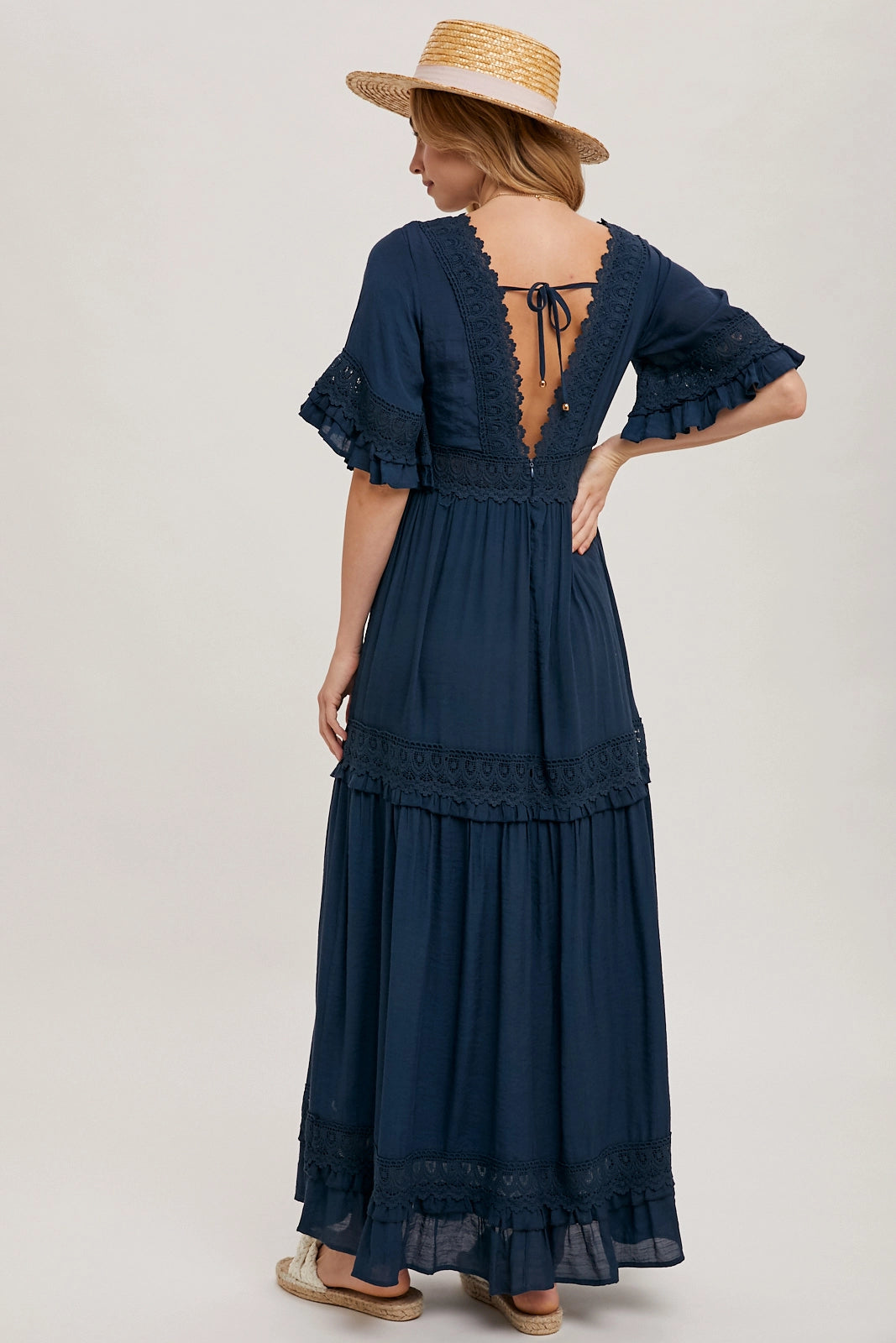 V-Neck Lace Maxi Dress