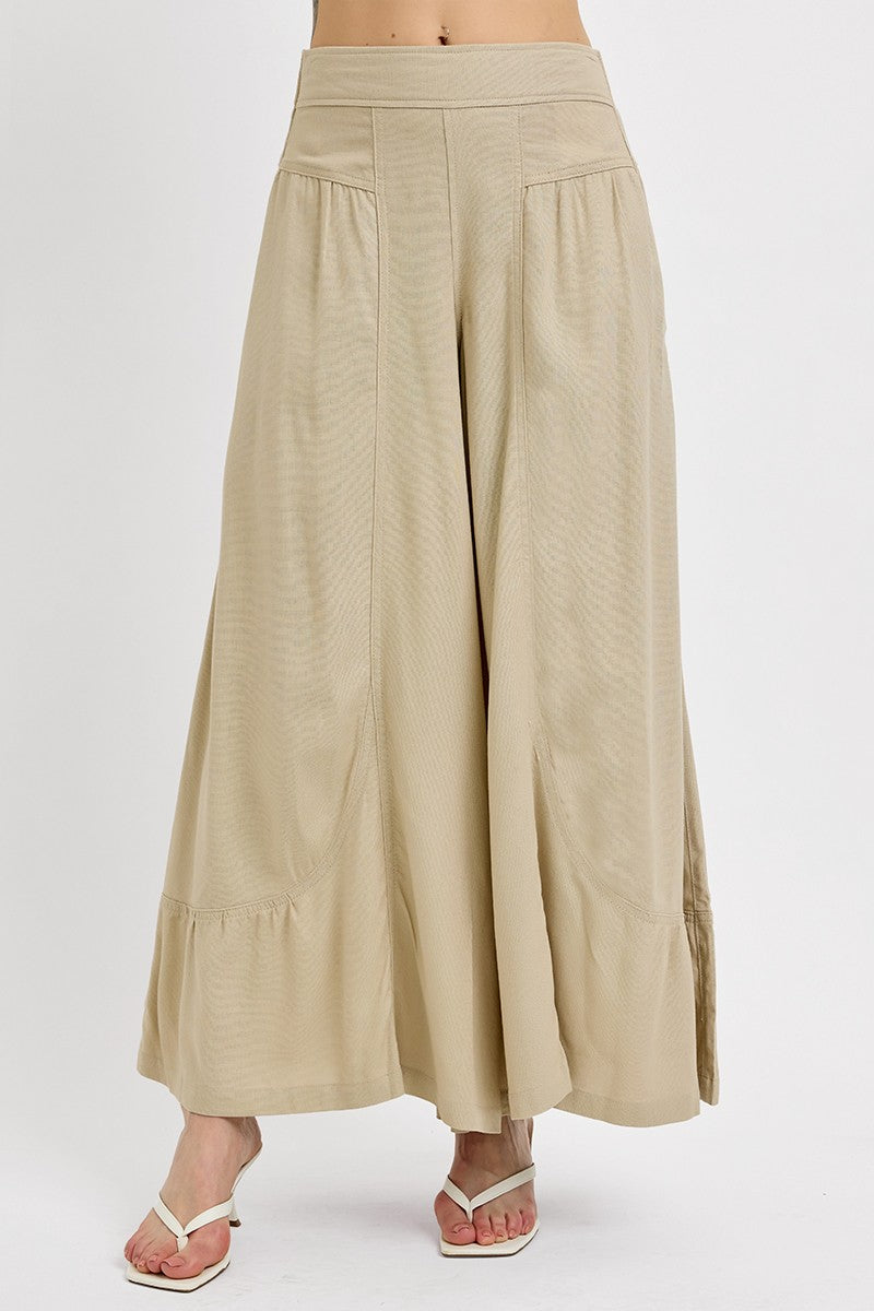 Shirring Detailed Pull On Linen Pants
