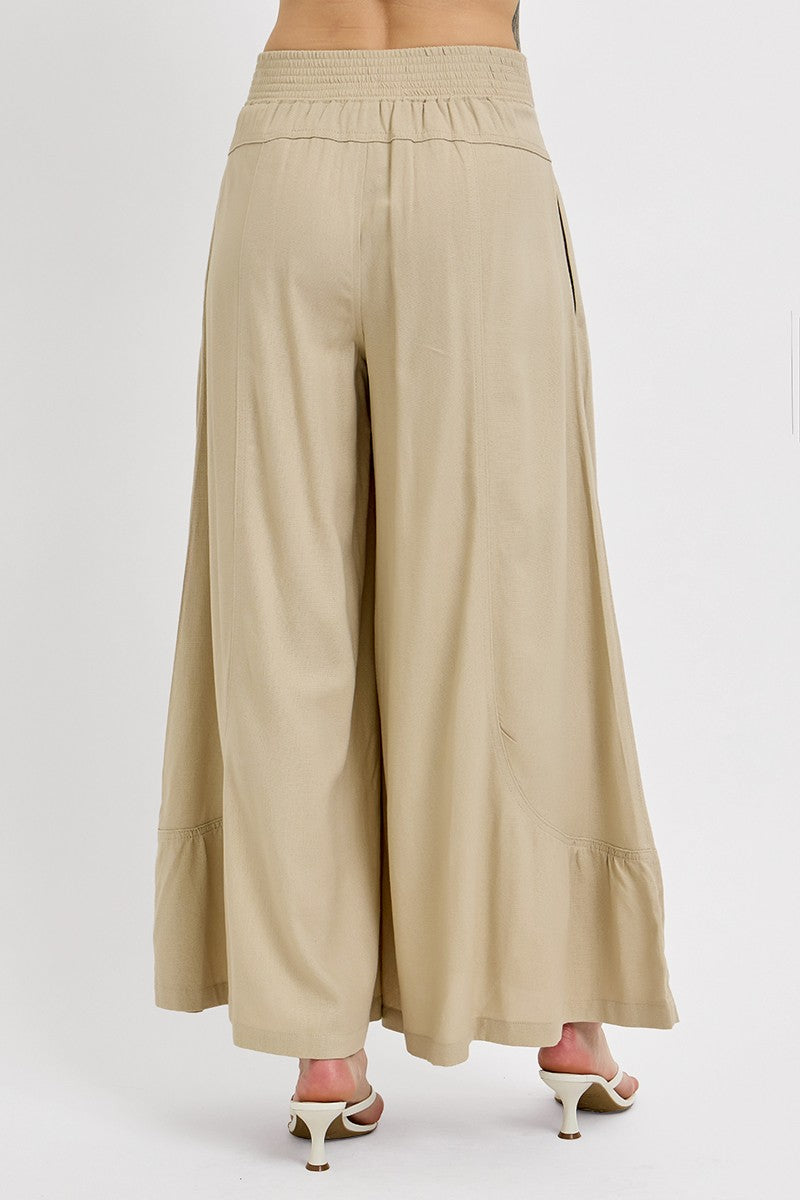 Shirring Detailed Pull On Linen Pants