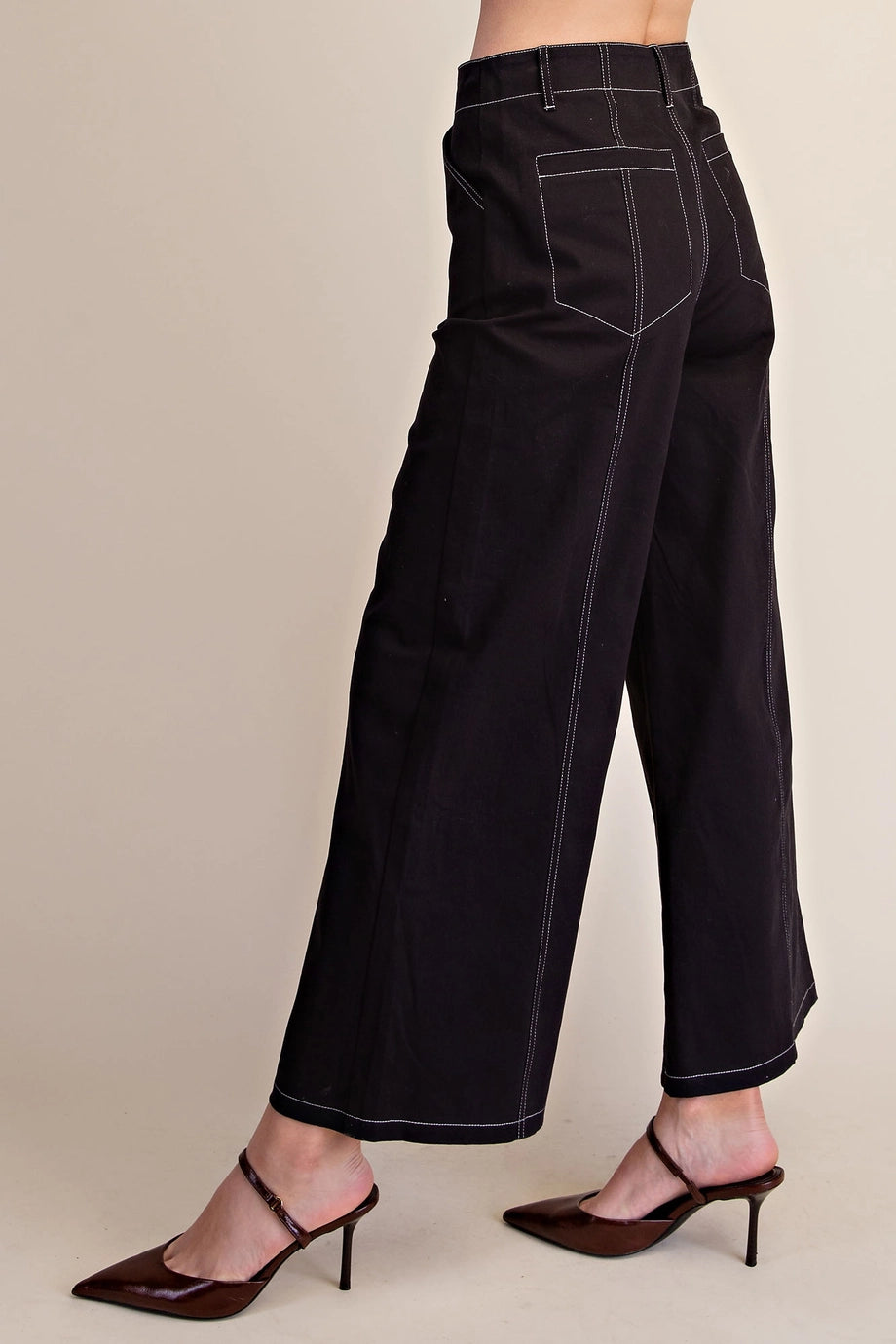 High Rise Stitch Seamed Wide Leg Pants