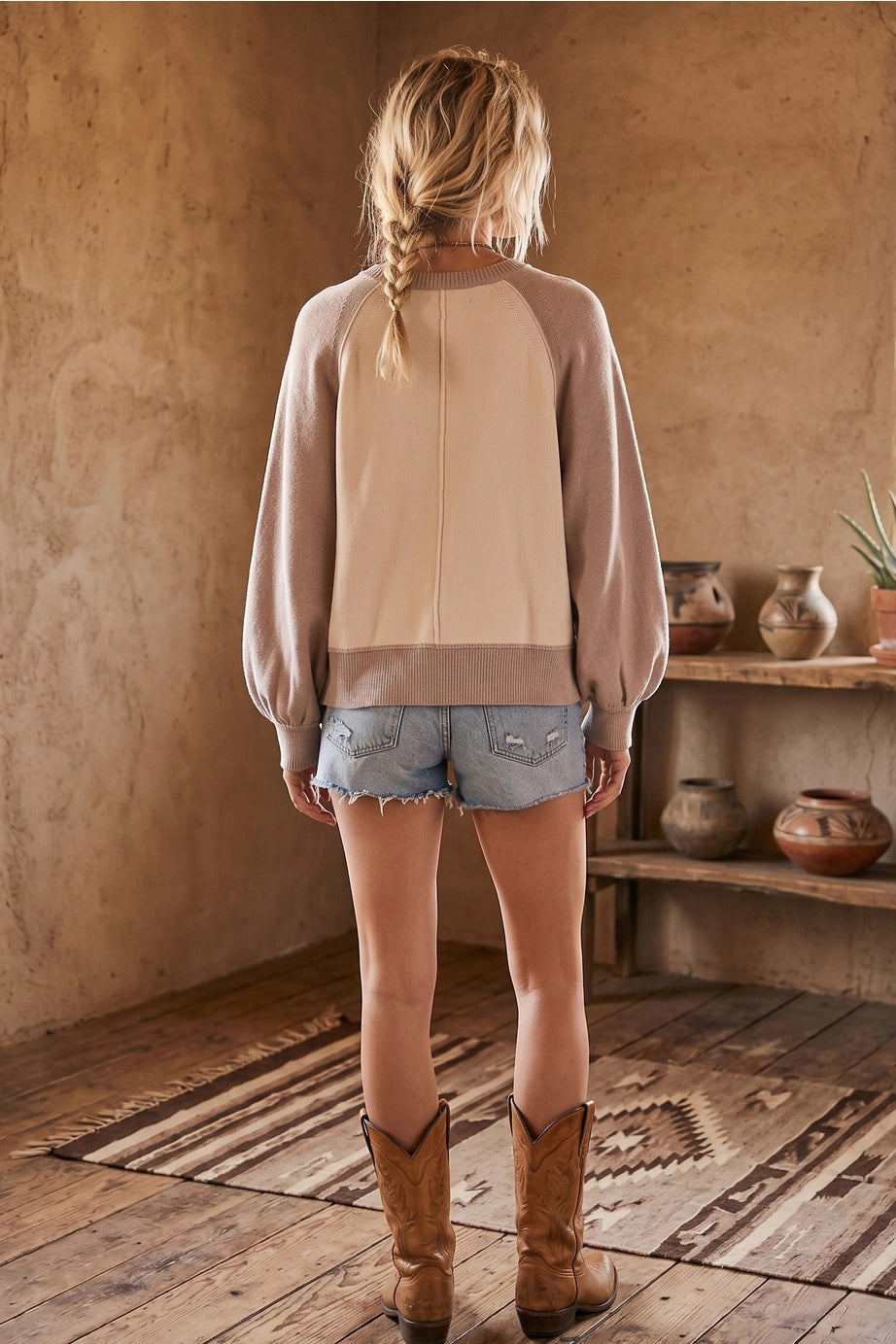 Color Block Henley Sweater