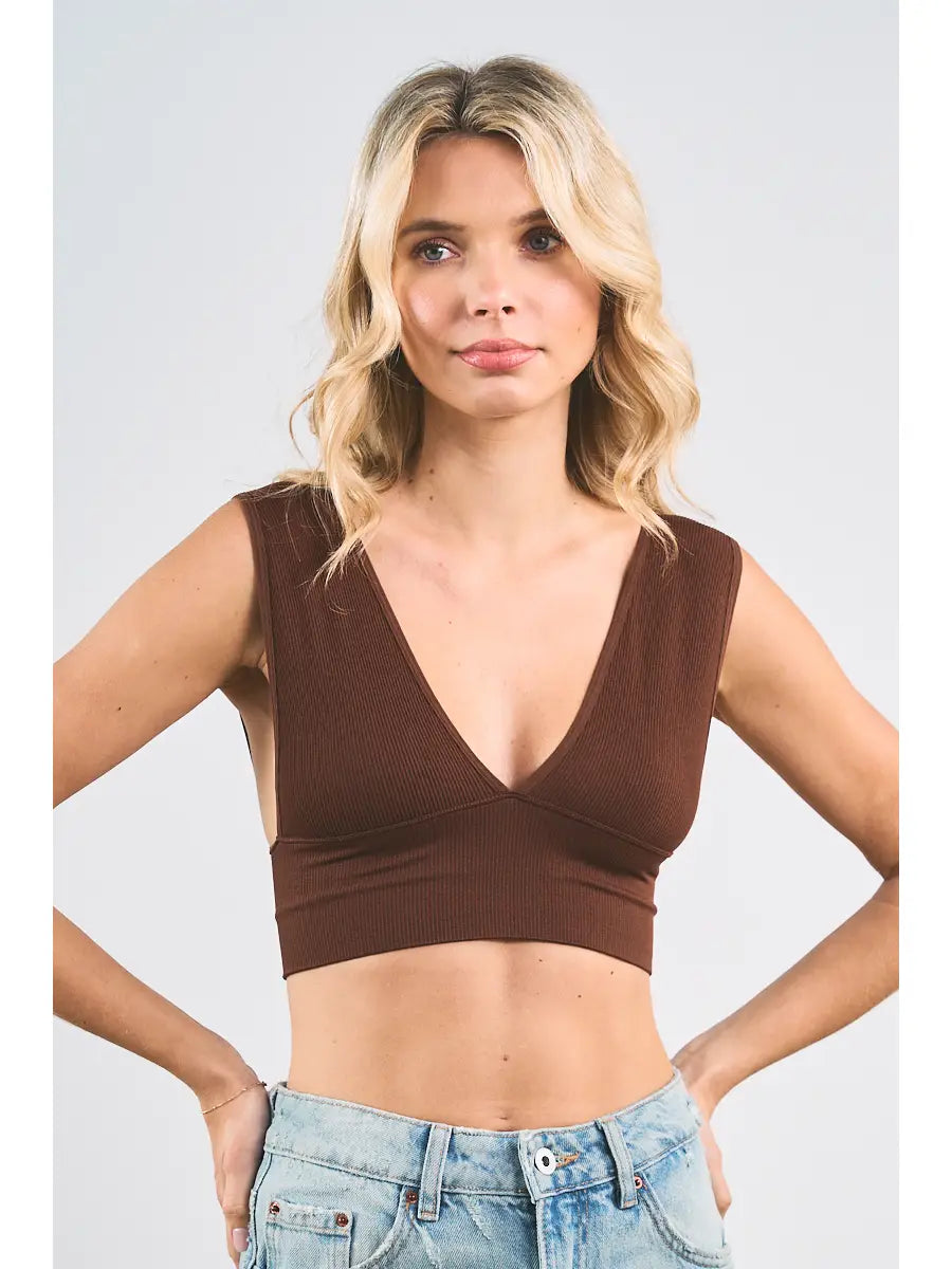 Deep V Neck Low Back Sleeveless Top