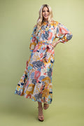 Floral Half Button Midi Dress