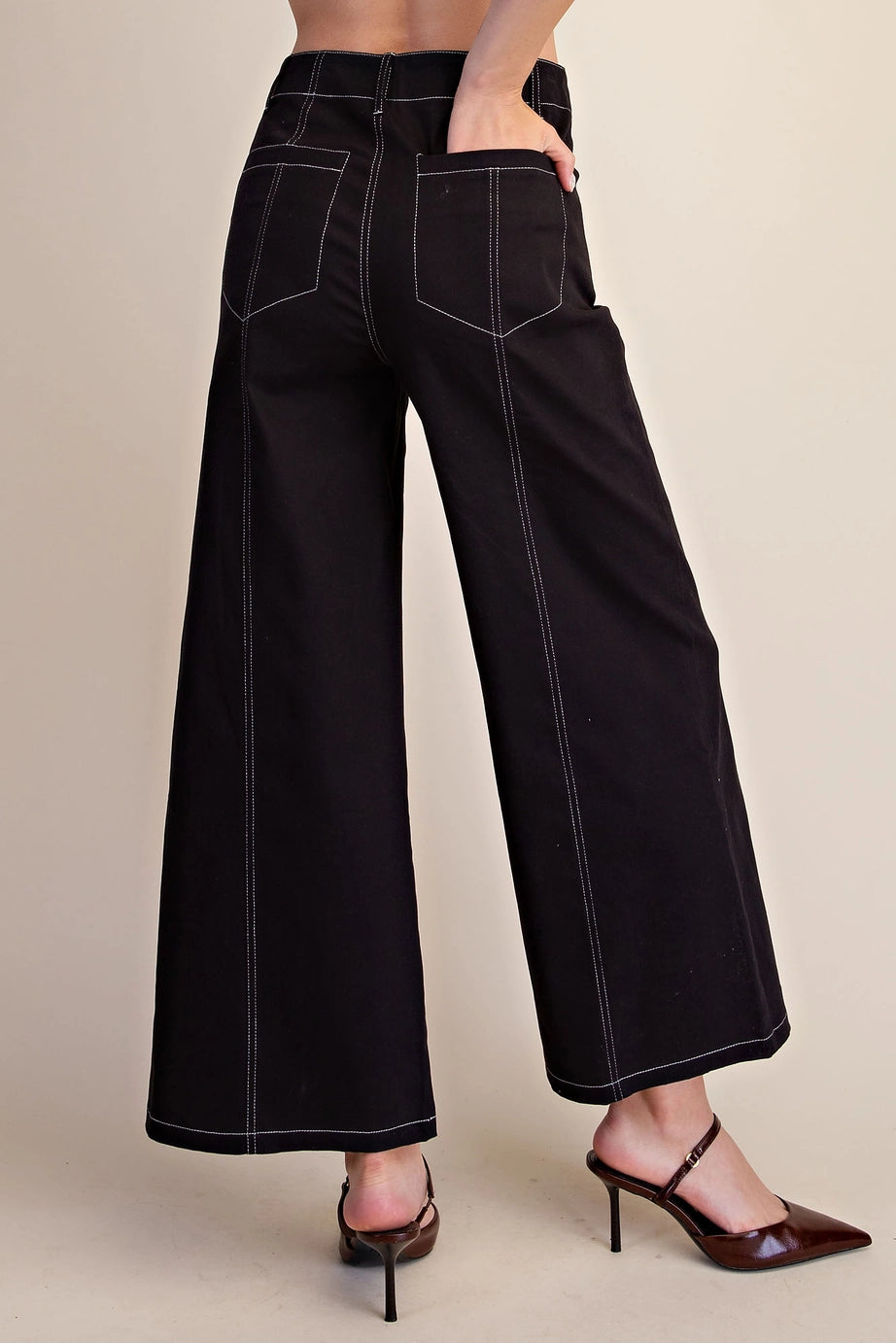 High Rise Stitch Seamed Wide Leg Pants