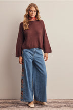 Floral Embroidered Wide Leg Jeans