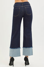 Mid Rise Crop Wide Cuffed Jeans
