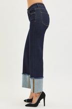 Mid Rise Crop Wide Cuffed Jeans