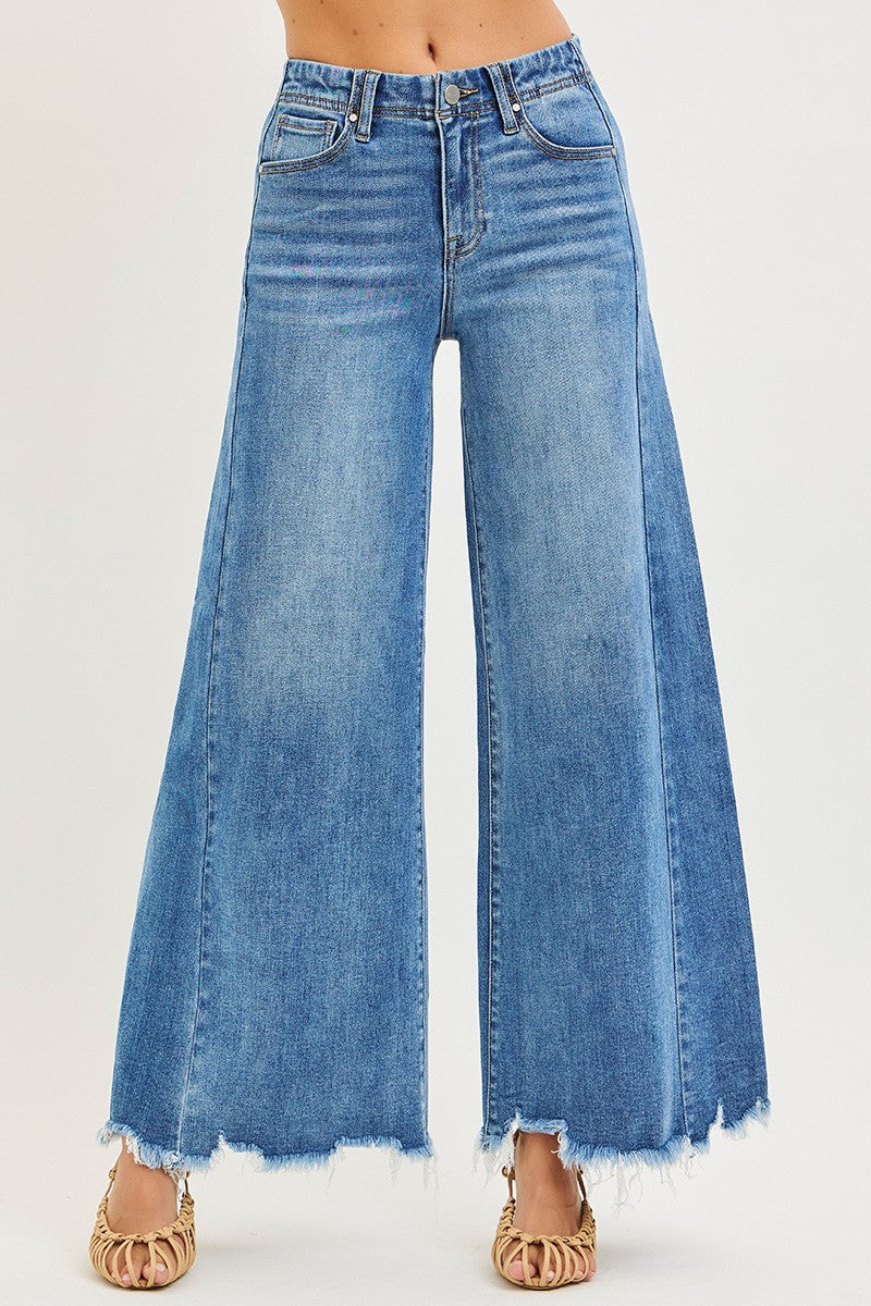 High Rise Ankle Wide Jeans