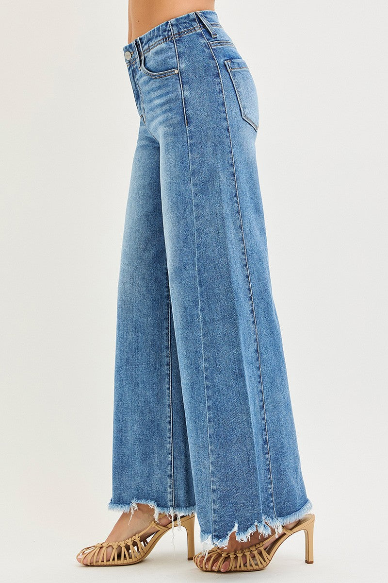 High Rise Ankle Wide Jeans