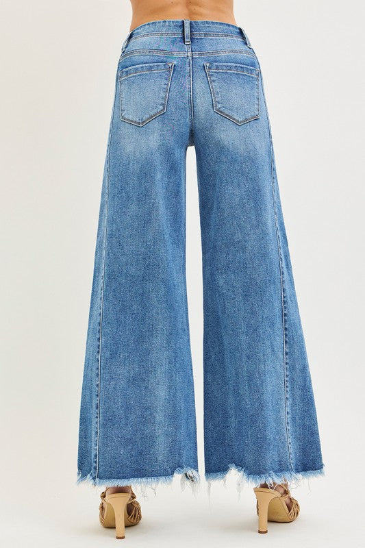 High Rise Ankle Wide Jeans