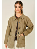 Soft Texture Pleated Hem Military Jacket