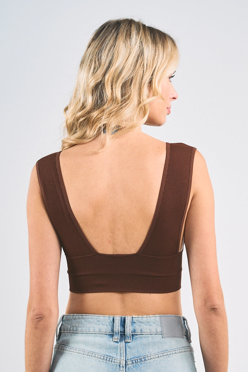 Deep V Neck Low Back Sleeveless Top