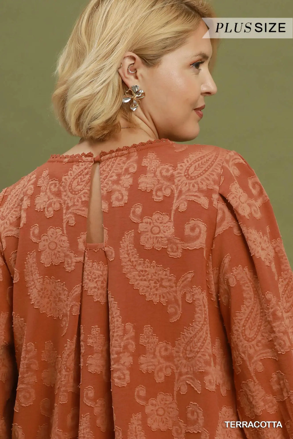 Paisley Textured Puff Sleeve Blouse
