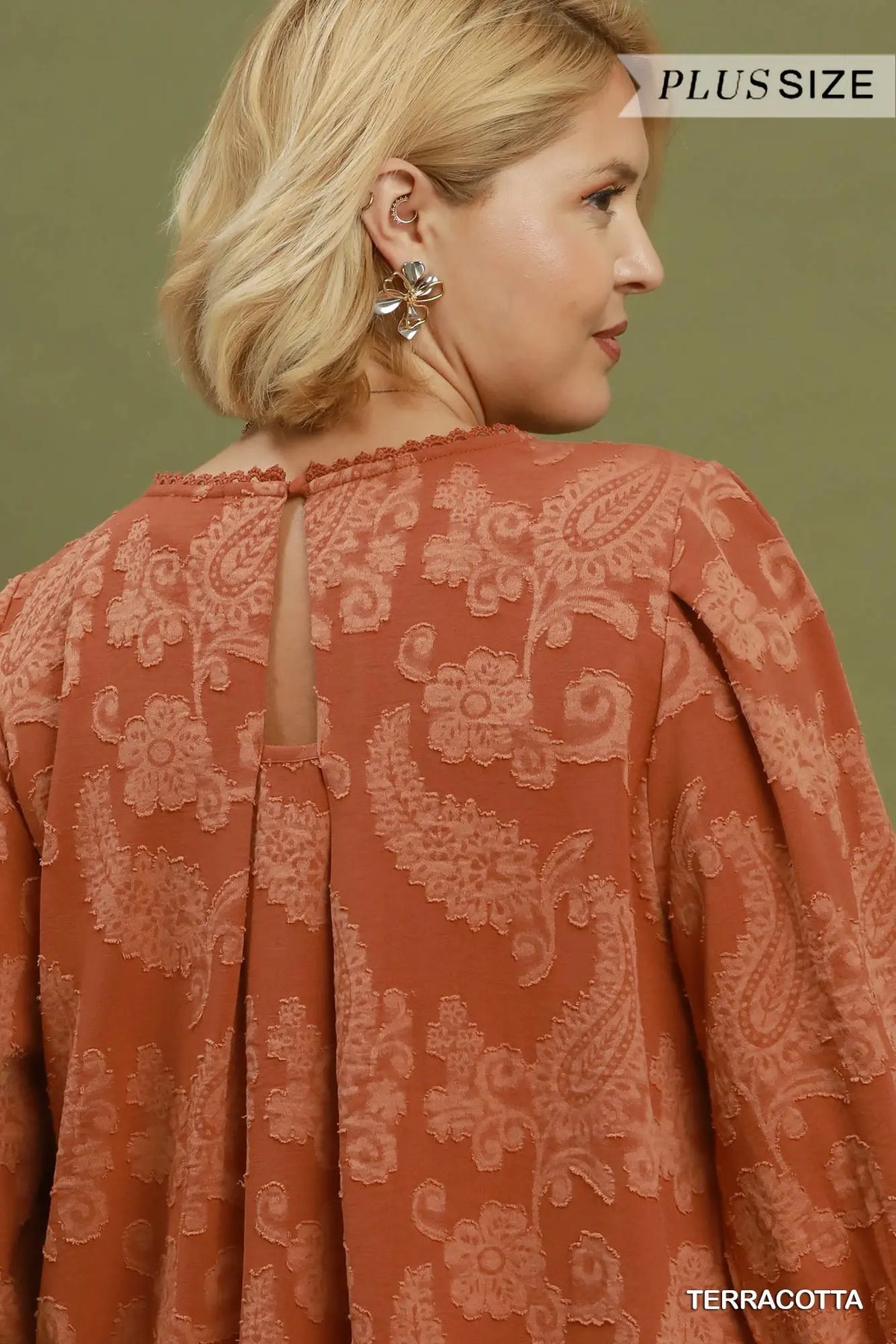 Paisley Textured Puff Sleeve Blouse