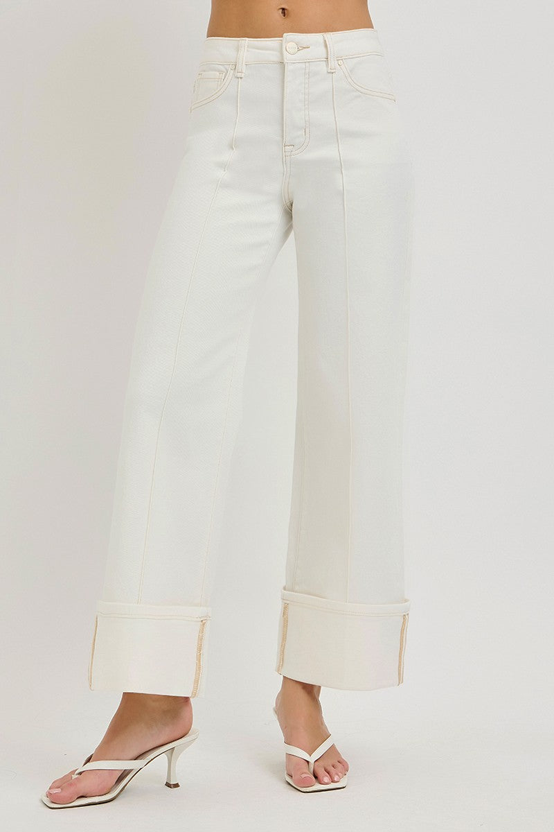 Tummy Control Highrise Crop Wide Pants Wide Cuffed